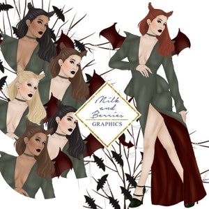 Invitación espeluznante: Chica de moda, Gráfico de planificador, Pegatina de planificador, Material para álbumes de recortes