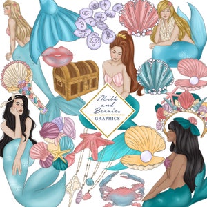 Mermaid Lagoon: Gráfico, Fashion Girl, Clipart, Scrapbook Material, Descarga digital