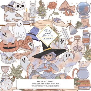 Witchy Halloween: Doodle Clipart, Graphic, Clipart, Scrapbook Material, Digital Download