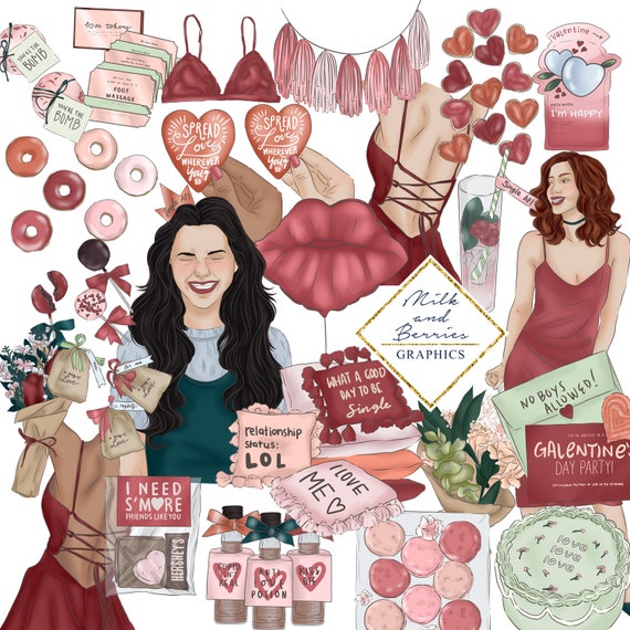Single AF: Clipart Illustration Valentine Galentine - Etsy