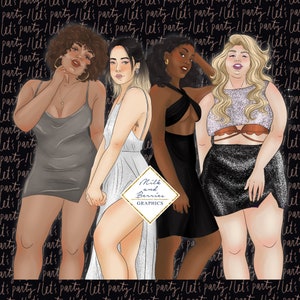 Noche de chicas: chica de moda, imágenes prediseñadas, ilustración, imágenes prediseñadas de planificador, gráfico, descarga digital
