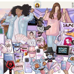 Idols Planner Clipart Set | K-Pop Demon Hunters Inspired Fangirl Life PNGs Planner Sticker Material Digital Sticker Instant Download