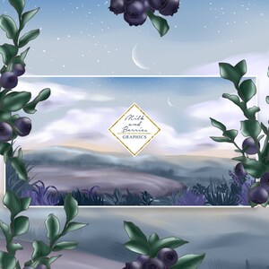 Blue Berries: Scene, Illustration, Planner Clipart, Graphic, Digital Download