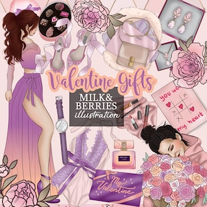 San Valentino regalo - Digital Clipart, progettista grafico, scena creatore, carta digitale, San Valentino, giorno di San Valentino presenti, moda ragazza