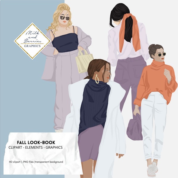 Fall Look-book : Mini Clipart set, fashion girl, Planner Graphic, planner sticker, scrapbook material, graphic stock