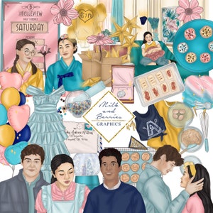 Lara Jean: To All The Boys 2 Geïnspireerd Clipart, Scène, Digitaal Papier, KarakterIllustratie