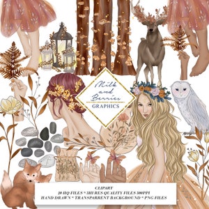 Autumn Forest Nymph: Clipart, Planner Graphic, planner sticker, scrapbook material