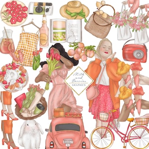 Rosa Frühling: Planer Clipart, Illustration, Planer Clipart, Grafik, Digital Download