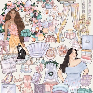 Kreeft meisje planner clipart kanker sterrenbeeld meisje illustratie juli verjaardagsfeestje illustraties Kreeft vrouw dierenriem PNG DIY Scene Creator