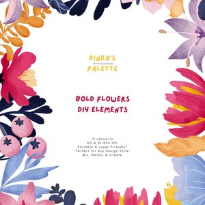 Bold Florals DIY Elements - handgetekende bloemen clipart voor planner, plakboeken, ontwerpdoeleinden, Instant Download