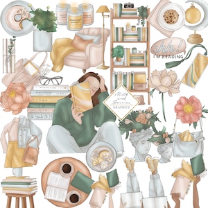 Clipart de libro: Leí mucho Clipart de planificador, pegatinas de planificador, material para álbumes de recortes, material gráfico, kit de diario creativo, kit de planificador de bricolaje