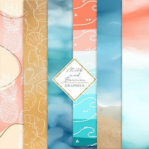 Océano: Paquete de papel digital, fondo, patrón, material de álbum de recortes
