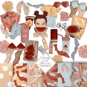 Watermeloen Sugar High: Mini Clipart, Grafisch, Clipart, Scrapbook Materiaal, Digitale Download