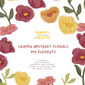 Crayon de couleur abstrait éléments floraux DIY - Clipart floral dessinés à la main pour agenda, albums de coupures, à des fins de conception, téléchargement immédiat