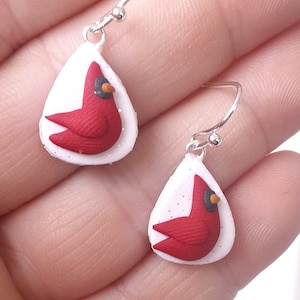 Red Cardinal Earrings, Winter earrings, Christmas earrings, Red bird earrings, bird lover gift, Stocking stuffer gift