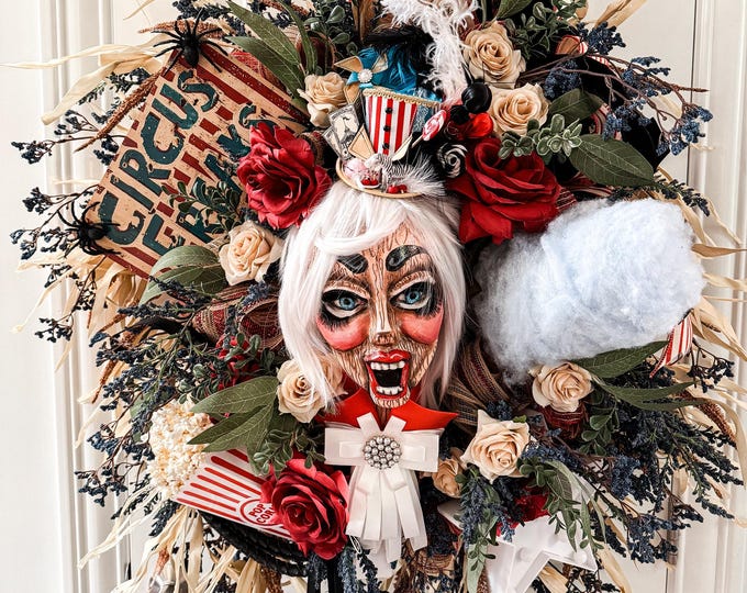 Puppet Ringmaster XL Ringmaster Wreath, Creepy Circus Wreath, Halloween Wreath, Carnival ...