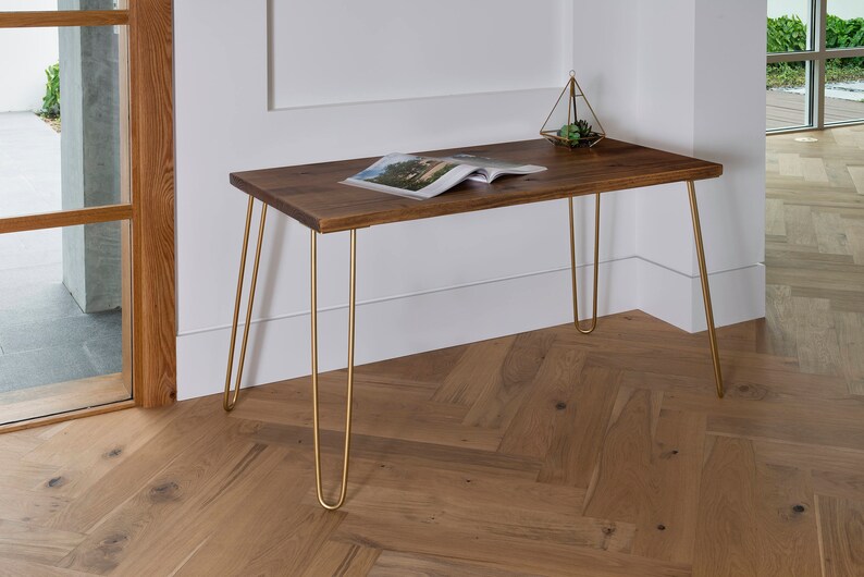 Gold Hairpin Legs Industrial Modern Desk Modern Rustic Desk Etsy