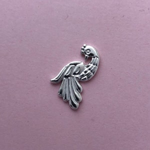 Silver Otomi Bird Casting, Peacock Finding for Jewelry Making, Bird Charm