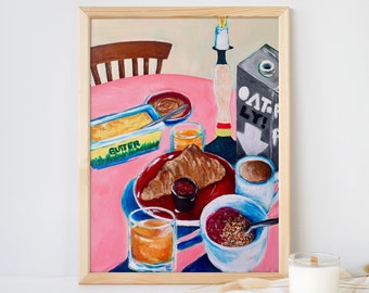 Brunch Art/Breakfast Painting/Breakfast Art/Food Still Life/Modern Wall Art/Original Painting Colorful Wall Art Extra Large/Trendy Food Art