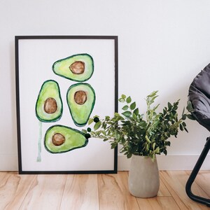 Avocado Watercolor Print, Kitchen Wall Art