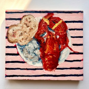Seafood Art/Seafood Wall Art/Lobster Painting/Lobster Decor/Seafood Restaurant Decor/Food Oil Painting/Signed Oil Painting/Food Artwork