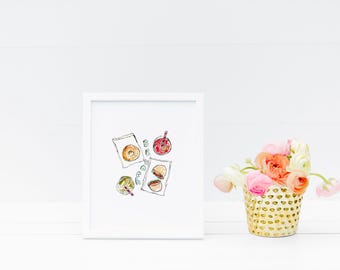 Brunch Art Print, Watercolor and Ink Illustration