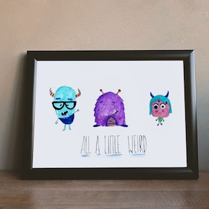 Monster Poster/Monster Theme/Monster Ilustration/Cute Monsters/Toddler Room Art/Monster Nursery/Monster Watercolor/