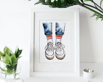 Fashion Illustration/Watercolor Fashion Illustration/Hipster Art/Shoe Illustration/Sneaker Art/Watercolor Shoes/Fashion Sketch/Fashion Print