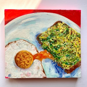 Breakfast Painting/Breakfast Art/Egg Kitchen Art/Egg Painting/Small Oil Painting/Small Oil Painting Original/Food Oil Painting/Avocado Toast