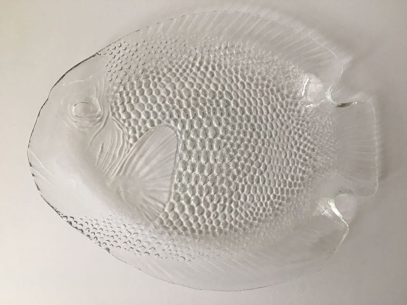 6 Divertenti Piatti In Vetro Pressato A Forma Di Pesce Arcoroc Etsy