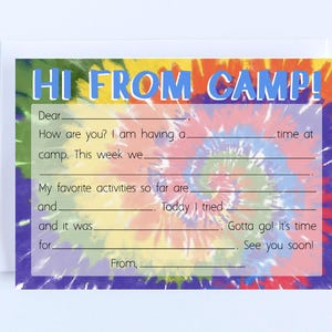 Camp arc-en-ciel tie dye remplissez les cartes vierges