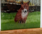 Fox in the Forest. Deep fused 3d glass panel with stand.