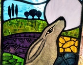 Stained Glass Panel Hare and the Moon