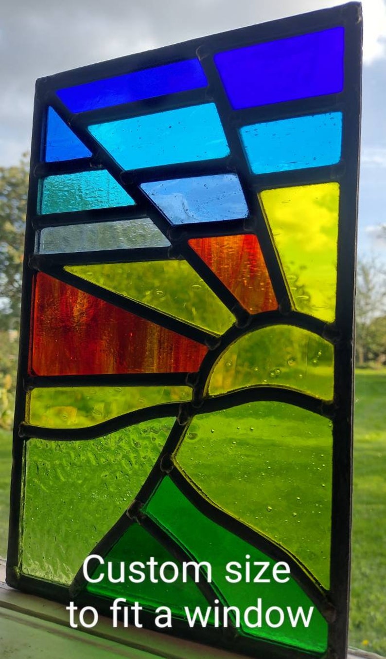 Sunrise Stained Glass Sun Catcher Panel in an Art Deco Style Etsy UK