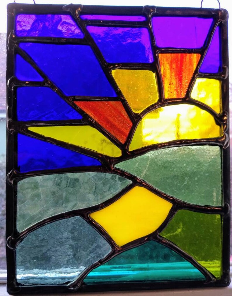 Sunrise Stained Glass Sun Catcher Panel in an Art Deco Style Etsy UK