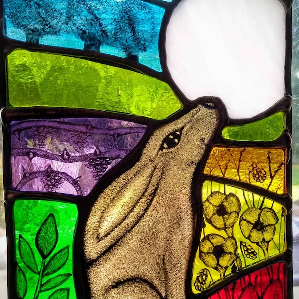 Stained Glass Panel Hare and the Moon