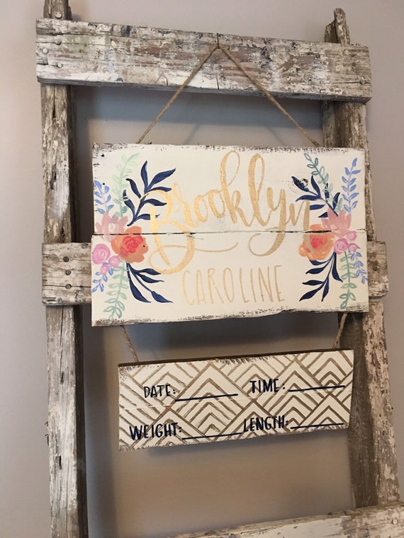 Baby Name Sign Baby Girl Hospital Door Hanger Birth Stat Etsy