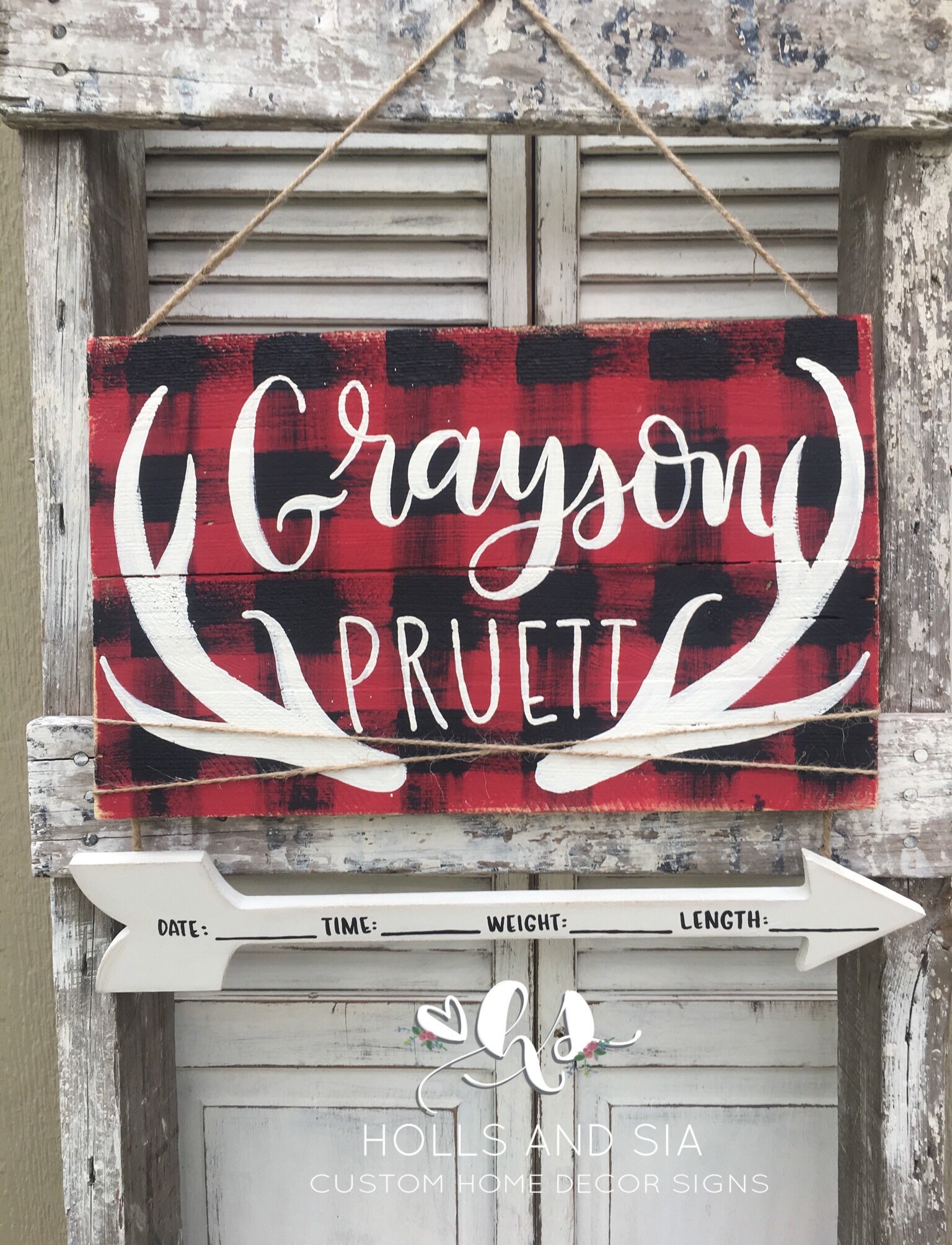 Buffalo Plaid Baby Door Hanger