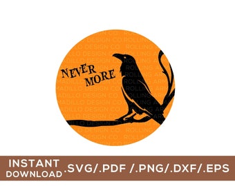 Mai più / Corvo / File di taglio digitale / svg, png, dxf, pdf, eps