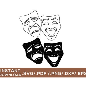 Theater maskers clipart/digitale cut-bestand/SVG, PNG, DXF, PDF, EPS