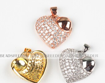 Double heart charm pendant Micro Pave charm Clear Cubic Zirconia charms in goldrose goldsilver colour 25mm 1pc
