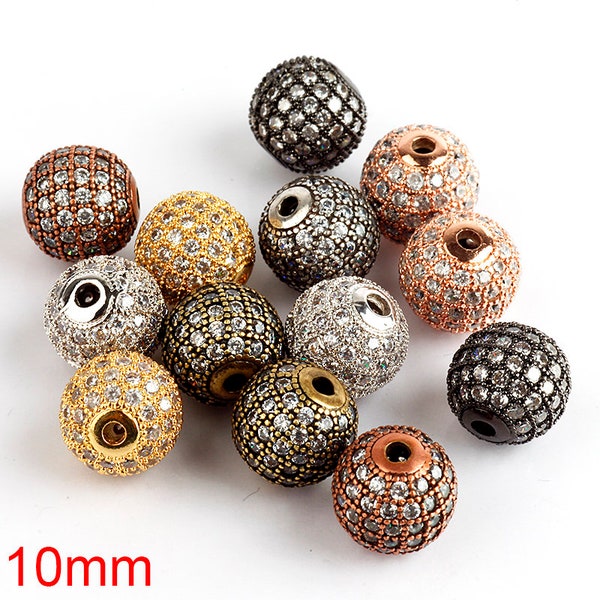 2pcs / 10/50 / 100pcs Shamballa perle de boule ronde Micro Pave Bead, clear Cubic Zirconia CZ perles, pour femme Bracelet, 4mm / 6mm / 8mm / 10mm / 12mm / 14mm / 16mm