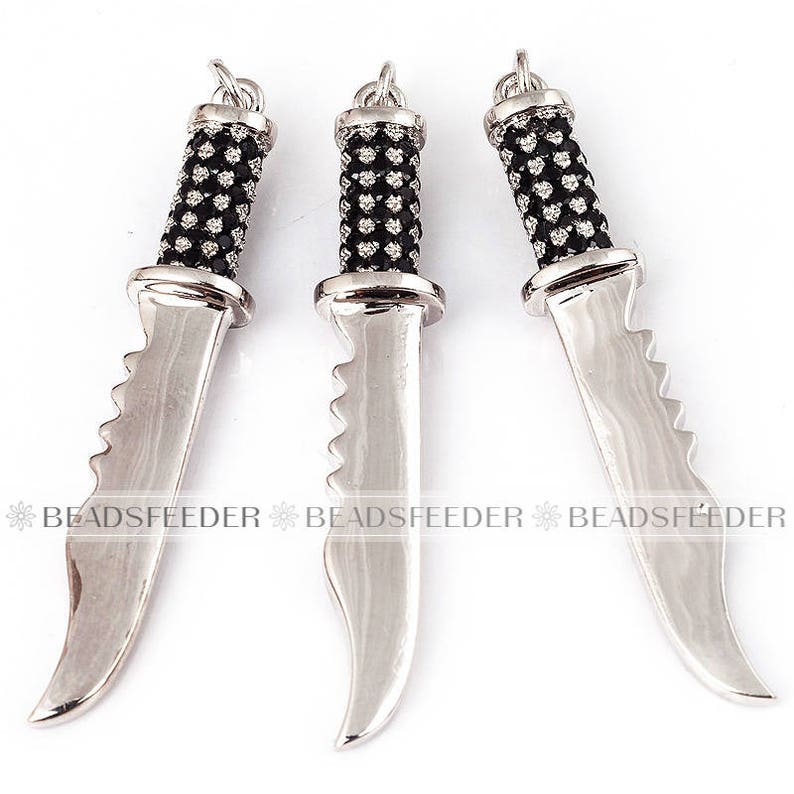 jewelry supplies,50mm Sword weapon charmpendant with clearblueblack zirconia copper charms in goldrose goldsilver colour 1pc