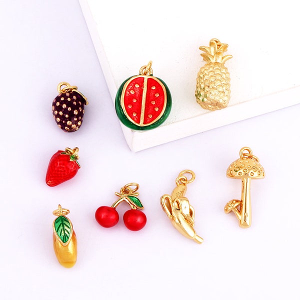 2021 New Fruit Strawberry Grape Mango Pineapple Water Melon Cherry Banana Charm Pandent , Jewelry Necklace Bracelet Making Supplies