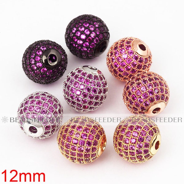 2/10pcs Shamballa round ball bead Micro Pave Bead,Fuchsia Cubic Zirconia CZ beads,Women Bracelet Charms,6mm/8mm/10mm/12mm/14mm/16mm