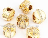 Golden color gift box bead,spacer beads charms micro pave bead Cubic Zirconia CZ space beads for boy, gold plated ,11.5mm 1pc