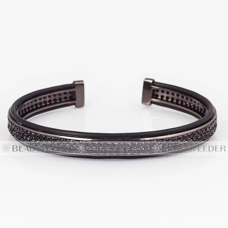 2 Rows Clear/black Micro Paved Adjustable Cuff Bangle Bracelet Etsy