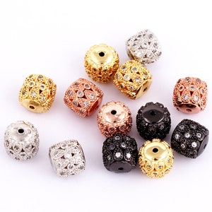 Drum barrel fancy space beads,  Micro Pave Beads / CZ Bead / Clear Cubic Zirconia beads , 10mm, 1pcs