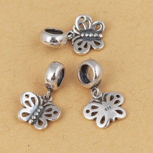 S925 Sterling Silver Butterfly charm ,  Antique Silver , Large hole/big hole European style bracelet charm , 1pc