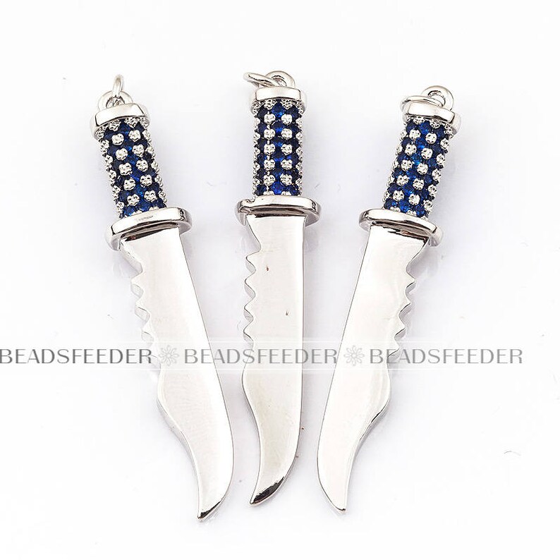 jewelry supplies,50mm Sword weapon charmpendant with clearblueblack zirconia copper charms in goldrose goldsilver colour 1pc